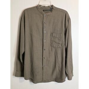 John Henry Men's Button Down Long Sleeve Shirt Tan Black Houndstooth Size XL